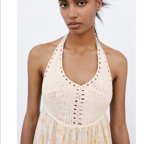 Zara Floral print crochet combination slit dress - Picture 3 of 7